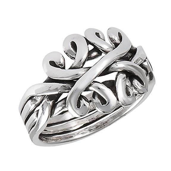 Prime Jewelry Collection Sterling Silver Women's Oxidized Celtic Knot Puzzle Band Ring (Sizes 6-10)