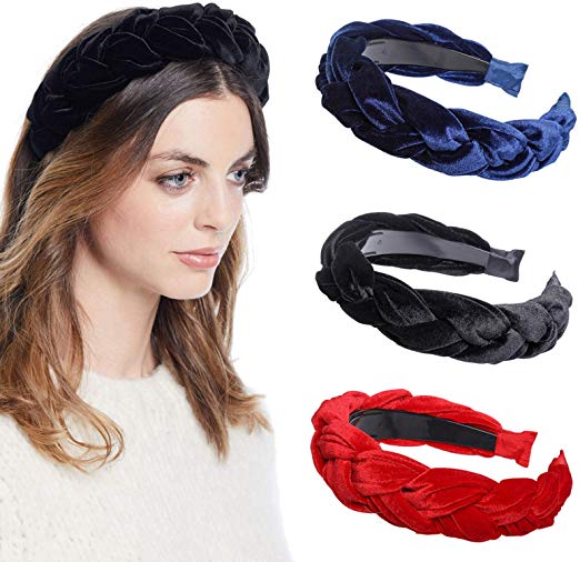 AWAYTR Velvet Braided Flock Padded Headband Spanish Vintage Style Alice Hair Band Matador Headband