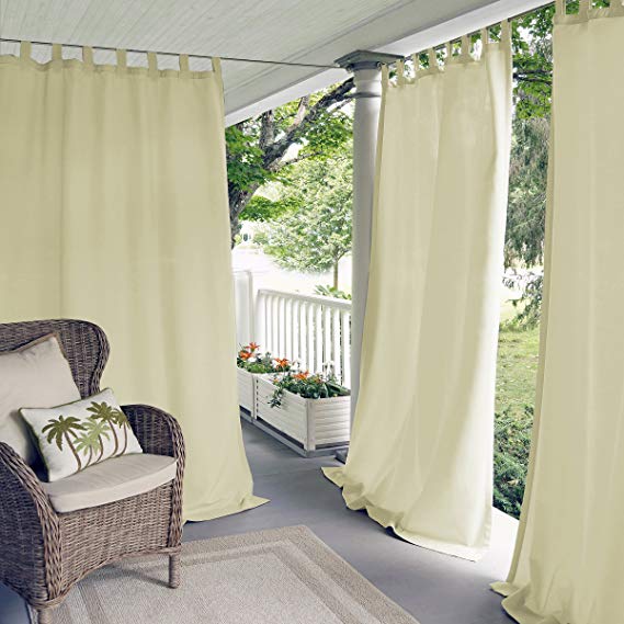Elrene Home Fashions Matine Indoor/Outdoor Solid Tab Top Single Panel Window Curtain Drape, 52"x84" (1, Ivory