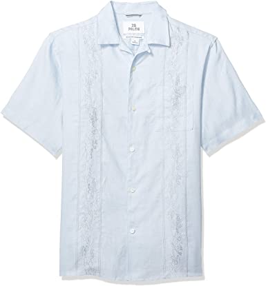 28 Palms Men's Relaxed-fit Short-Sleeve 100% Linen Embroidered Guayabera Shirt