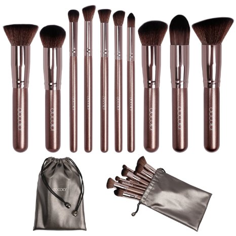 [Updated Version] Docolor Makeup Brushes Set Kabuki Foundation Kits with Cases(10Pcs,Coffee)