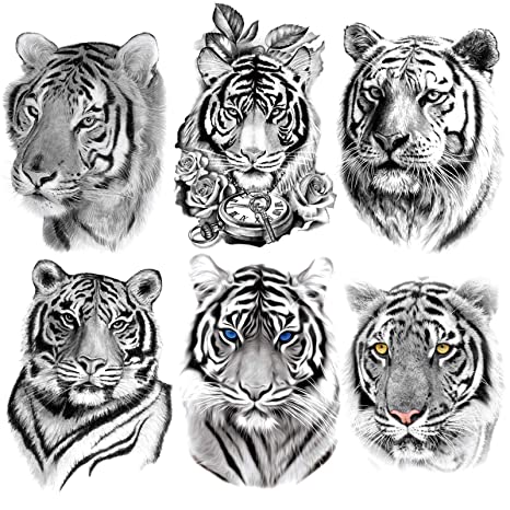 Kotbs 6 Sheets Black Tiger Temporary Tattoos for Men Women, Large 3D Realistic Tiger Tribal Tattoo Stickers for Adults Teens, Waterproof Half Arm Sleeve Tattoo Temporary Fake Tatoo