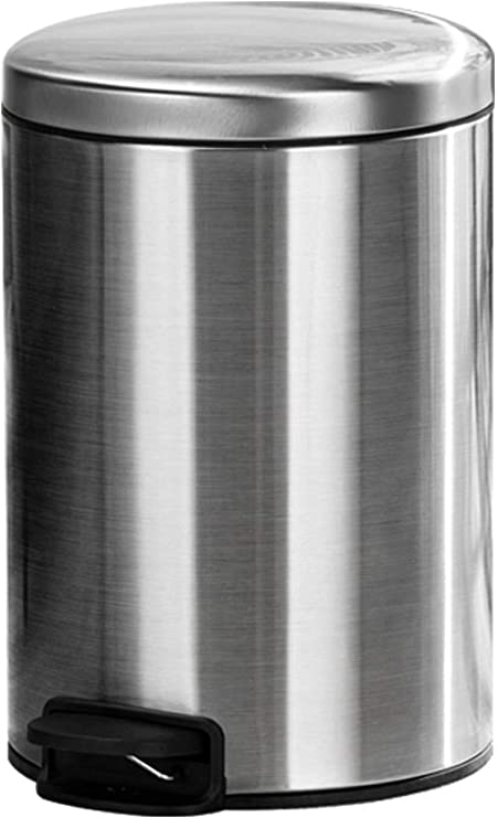 7 Liter Round Small Steel Step Trash Can Wastebasket,Large Stainless Steel Bathroom Trash Can,1.8 Gallon Pedal Garbage Container Bin for Bathroom,Office and Kitchen,Silver