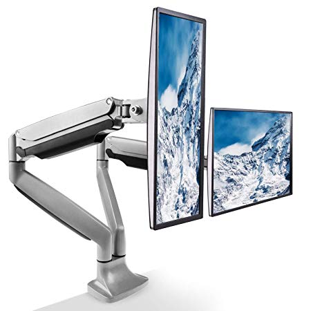 HUANUO Aluminum Dual Monitor Mount, Gas Spring Arm 360 ° Rotatable for Two 13 to 32 inch LCD LED Screens, 2 Mounting Options