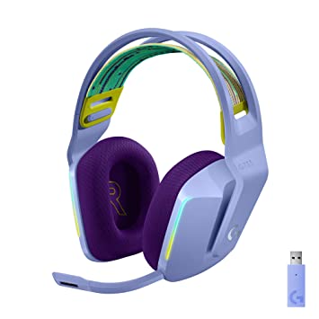 Logitech G733 Lightspeed Wireless Gaming Headset with Suspension Headband, LIGHTSYNC RGB, Blue VO!CE mic Technology and PRO-G Audio Drivers-Lilac