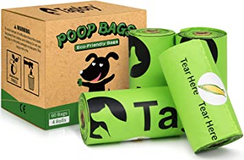 Taglory Dog Poop Bag, 4 Rolls/ 60 Count Biodegradable Poop Bags for Dogs, Compostable Pet Waste Bags, Leak Proof and Eco-Friendly, Lavender-Scented, 9 x 13 Inches