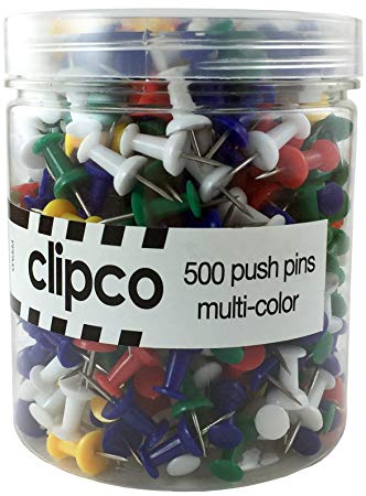 Clipco Push Pins Jar Assorted Colors (500-Count)