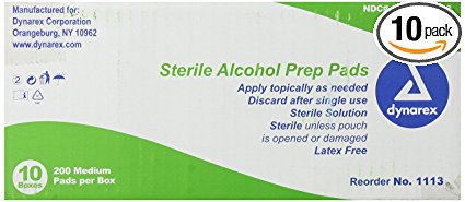 Dynarex Alcohol Prep Pad, Medium, Sterile, 2,000 Count