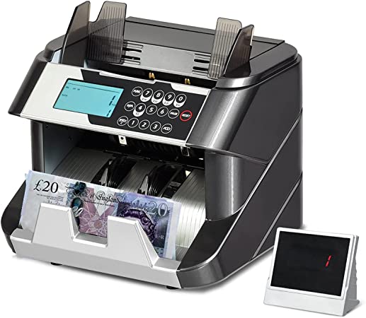 COSTWAY Banknote Counter, Counts 1000 Notes/min, Counterfeit Detector Cash Counting Machine with LED & External Displays, Money Bill Counters for Banks Shops (Black)