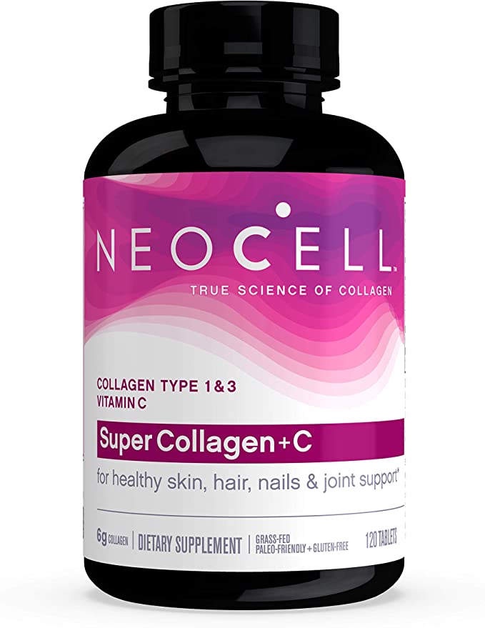 NeoCell Super Collagen with Vitamin C, 120ct Collagen Pills, Non-GMO, Grass Fed, Paleo Friendly, Gluten Free, Collagen Peptides Types 1 & 3 for Hair, Skin, Nails and Joints (Packaging May Vary)