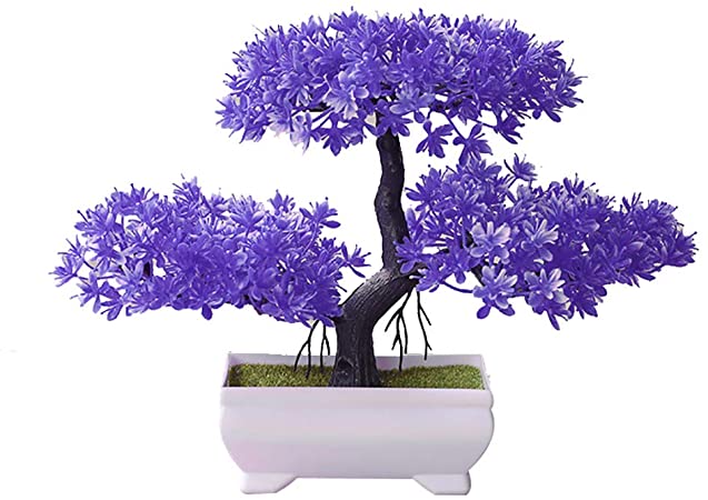 super1798 Welcoming Pine Bonsai Simulation Artificial Potted Plant Ornament Home Decoration Purple