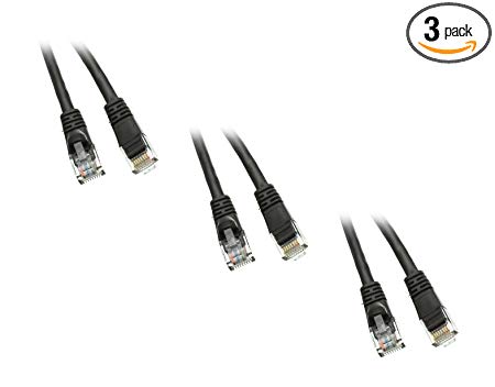 C&E Cat6 1.5-Foot Snagless/Molded Boot Ethernet Patch Cable, 3-Pack, Black (CNE36967)