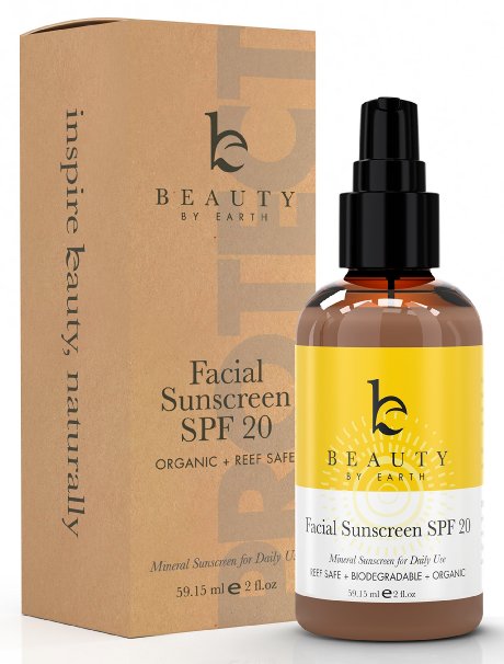 Facial Sunscreen - Face Sunscreen Moisturizer with SPF 20 - Made with Organic and Natural Ingredients Physical and Mineral Sun Block - Matte for All Skin Types - Reef Safe Made In USA by Beauty by Earth