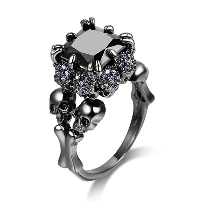 DALARAN Women's Cubic Zirconia Skull Rings Black Claw Gothic Band Cool Party Jewelry for Women