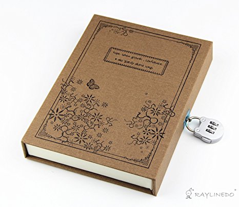 Vintage Coffce Diary Notebook Journal Notepad Hard Cover With Code Lock Gift Box Black