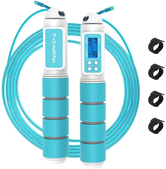 multifun Jump Rope, Speed Skipping Rope with Calorie Counter, Adjustable Digital Counting Jump Rope with Ball Bearings and Alarm Reminder for Fitness, Crossfit, Exercise, Workout, Boxing, MMA, Gym