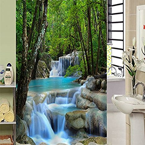 Beddinginn Fabric Decor Shower Curtain 3d Vivid Nature Beauty Waterproof Waterfall and Forest 72" x 78" Bathroom Fashion
