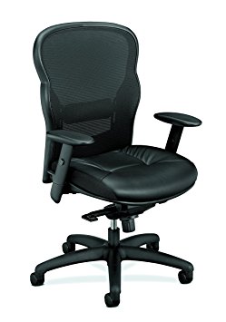 basyx by HON Executive Leather Chair - Mesh High-Back Task Chair with Arms, Black (HVL701)