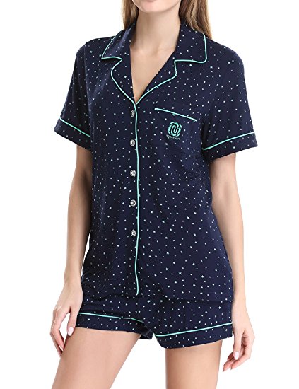 Womens KnitSleepwear Short Sleeves Pajama Set With Shorts by NORA TWIPS(XS-XL)