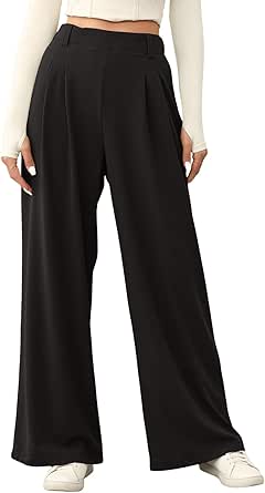 EVALESS Women's Wide Leg Pants Elastic High Waisted Waffle Knit Casual Palazzo Pants Trousers with Pockets