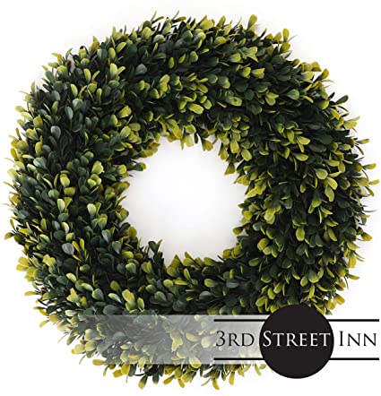 3rd Street Inn Golden Boxwood Wreath - Front Door Wreath - Greenery Wreath - Indoor/Outdoor Wreaths for Front Door - Farmhouse Wreath - Spring Wreath/Summer Wreath/Winter Wreath (19" / LG)