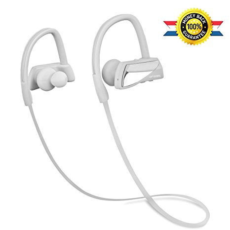 Bluetooth Headphones, ARTEESOL Wireless Noise Cancelling Headsets with Mic HD Stereo Bass Sound IPX7 Sweat Proof Earbuds 8 Hours Battery Earphones with Running Armband for Sports (White)