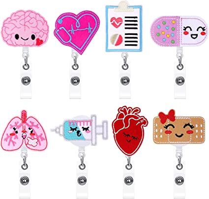 8 Pieces Retractable Badge Reels, Nurse Badge Reels, Felt Nursing Badge Reels Themed Badge Holders Gift for Christmas School Nurses Students ID Badges Name Cards Lanyards Holidays (Charming Style)