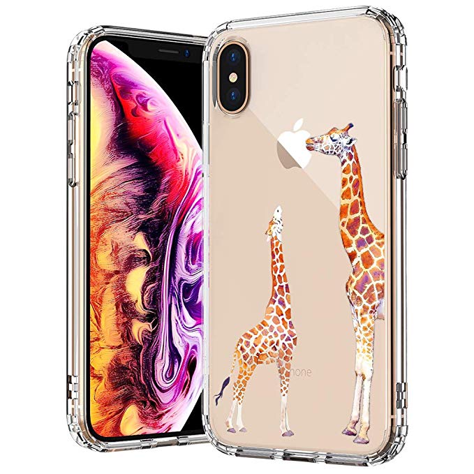 MOSNOVO Fashion iPhone Xs MAX Case, Giraffe Pattern Printed Clear Design Transparent Plastic Back Case with TPU Bumper Protective Case Cover for iPhone Xs MAX