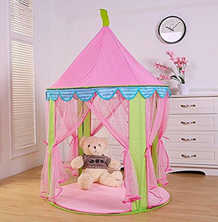 AniiKiss Portable Pop Up Princess Castle Play Tent,Kids Funny Indoor Outdoor Playhouse (Pink)