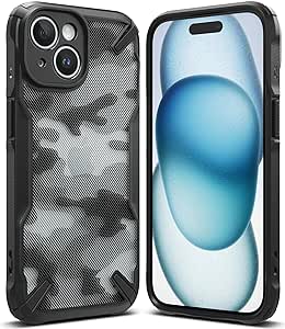 Ringke Fusion-X [Precise Cutouts for Camera Lenses] Compatible with iPhone 15 Case, Augmented Bumper Military Design Hard Back Heavy Duty Shockproof Advanced Protective Cover - Shadow Camo