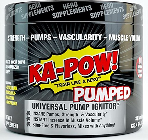 KA-POW! PUMPED Universal Pump Powder INSTANT PUMP AND MUSCLE VOLUMIZER Stimulant-Free & Flavorless mix to any preworkout or energy drink TO CREATE YOUR PERFECT PUMP!