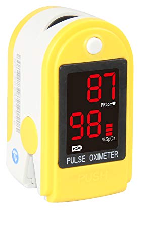 Concord Basics Fingertip Pulse Oximeter - Yellow - with Carrying Case, Lanyard and Batteries