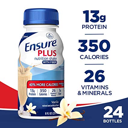 Ensure Plus Nutrition Shake with Fiber, 13g High-Quality Protein, Meal Replacement Shakes, Vanilla, 8 fl oz, 24 count