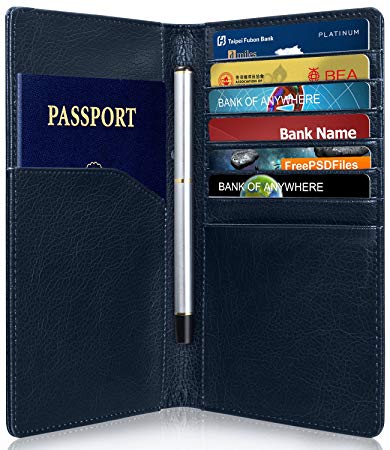 GreatShield RFID Blocking Leather Wallet (10 Slots), Theft Proof Credit Card/Passport Holder [7 Large Card Slots | 2 Cash Compartments | 1 Passport Slot] for Men & Women (Blue)