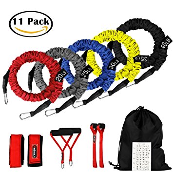 WEINAS Resistance Bands Set - 5 Premium Exercise Bands with Door Anchor/Ankle Straps/Workout Guide for Fitness Workouts Rehabilitation and Strength Training