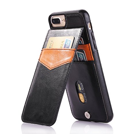 Onetop, for iphone 7 plus case with card holder, premium PU leather kickstand wallet case for iphone 7 plus 5.5 inch(Black)