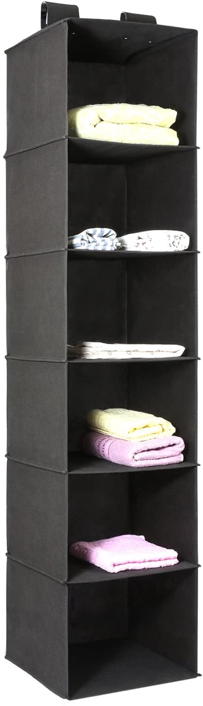 Magicfly Hanging Closet Organizer, 6-Shelf Hanging Clothes Storage Box Collapsible Accessory Shelves Hanging Closet Cubby for Sweater & Handbag Organizer, Easy Mount, Black