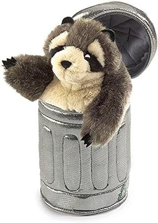 Folkmanis Raccoon In Garbage Can Hand Puppet