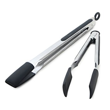 DRAGONN Stainless-steel 12-inch and 9-inch Silicone Kitchen Tongs, Set of 2