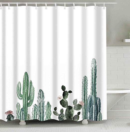 Mantto Cactus Decor Shower Curtain with Modern Concise Design, Bath Fantastic Decorations Waterproof Polyester Fabric Bathroom Shower Curtain Liner with Hooks 72" x 72" (Cactus)