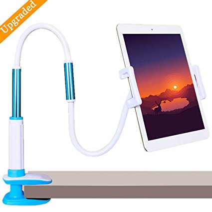Etubby Upgraded Universal Gooseneck Lazy Tablet Stand / Cellphone Mount, 360-Degree Rotation / 47-Inch Flexible Arm Adjustable Hands-free Bolt Clamp Holder Stand for 4-12 Inches Devices - White/Blue