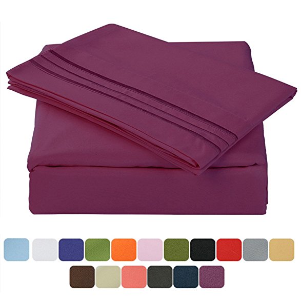 TasteLife 105 GSM Deep Pocket Bed Sheet Set Brushed Hypoallergenic Microfiber 1800 Bedding Sheets Wrinkle, Fade, Stain Resistant - 4 Piece(Purple,King)