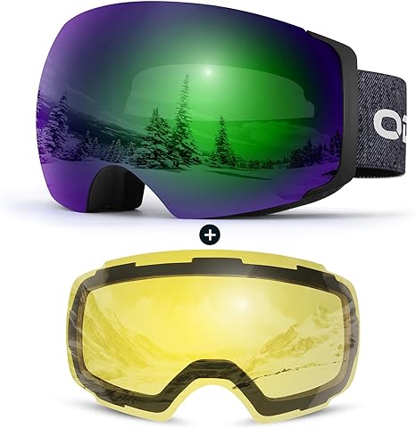 Odoland Magnetic Interchangeable Ski Goggles with 2 Lens, Large Spherical Frameless Snow Snowboard Goggles for Men Women