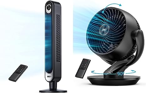 Dreo Tower Fan 42 Inch, Cruiser Pro T1 Quiet Oscillating Bladeless Fan with Remote, 6 Speeds, 4 Modes & Table Fans for Home Bedroom, 9 Inch Quiet Oscillating Floor Fan with Remote, Air Circulator