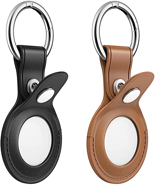 Protective Case for Airtags 2021,2PACK Airtags cases,Basic Leather Designed for AirTag,Leather Keychain Ring Protective Case Cover AirTags Holder (2021)
