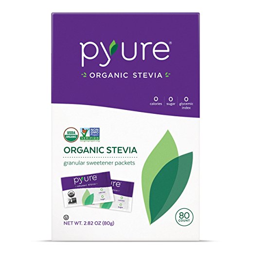 Pyure Organic Stevia Sweetener Packets, Granular, 0 Net Carbs, 0 Calorie, 80 Count