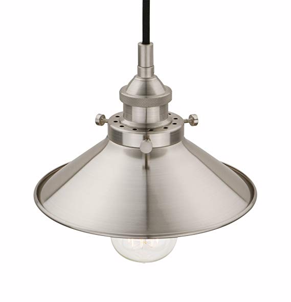Pathson 8.7” Industrial Vintage Modern Rustic Metal Shade Pendant Light, Loft Bar Kitchen Hanging Ceiling Light, Cafe Living Room Light Fittings Lamp Fixture Chandelier (Brushed)