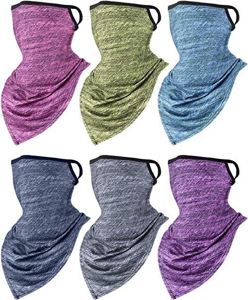 6 Pieces Summer Face Cover Ear Loops Triangle Face Cover Scarf Bandana UV Protection Neck Gaiter Scarf