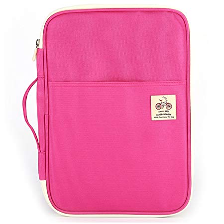 JAKAGO Waterproof Business Portfolio with Zippered Closure and Interior 10.1 Inch Tablet Sleeve & Phone Slot & Writing Pad Folder Document Organizer for Resumes, Interviews Business Meetings(Pink)