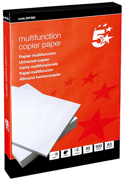 5 Star Office Copier Paper Multifunctional Ream-Wrapped 80gsm A3 White [500 Sheets]